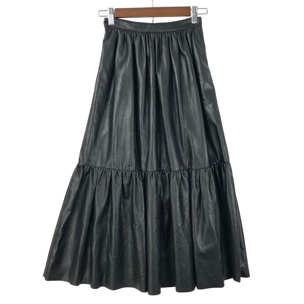Pinko Skirt Black Asterismo 1 Similpelle Light Women's Midi Side Zip US Size 1